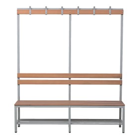 Banc d'entrée en acier et bois Wolfstahl, avec crochets et porte-chaussures 160x40x40cm gris clair - hêtre