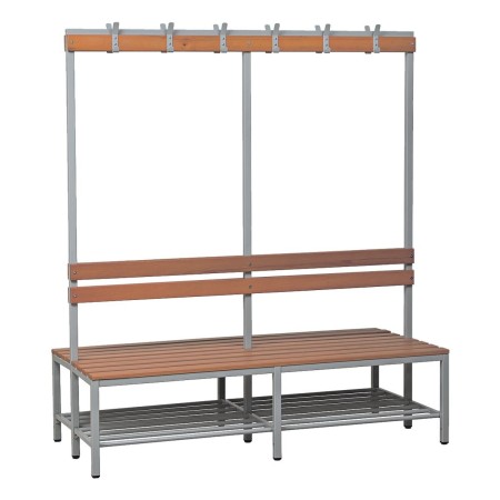 Wolfstahl Doppel-Sitzbank Stahl & Holz, mit Haken und Schuhrost 200x40x40cm lichtgrau - buche
