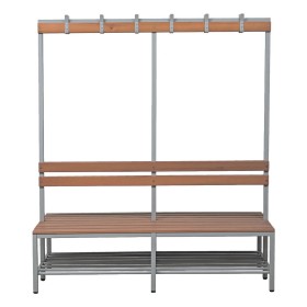 Banquette double en acier et bois Wolfstahl, avec crochets et porte-chaussures 160x40x40cm gris clair - hêtre
