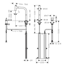hansgrohe Metris Select M71 2-Loch Einhebel-Küchenarmatur 200 Eco, Ausziehauslauf, 1jet, sBox