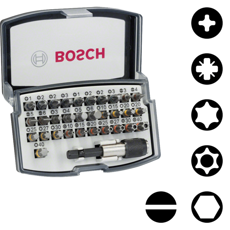 Bosch Coffret d'embouts de vissage qualité extra-dure, 32 pièces BO