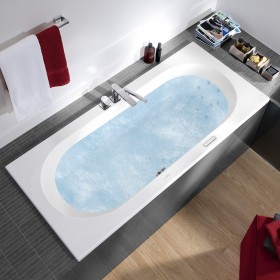 Villeroy & Boch Loop & Friends Oval Duo-Badewanne 180 x 80 cm, Hydropool Entry, Technik Position 1, mit Trio Ablaufgarnitur