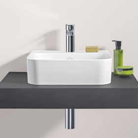 Villeroy & Boch Finion Handwaschbecken 43 x 39 cm mit Hahnloch, mit ViFlow Überlauf