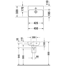 Lavabo Duravit ME by Starck 45 cm, 1 trou de robinet pré-percé