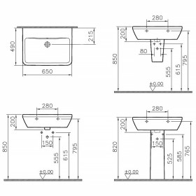 Vasque VitrA Integra 64,5 cm, avec trop-plein, sans trou pour robinet