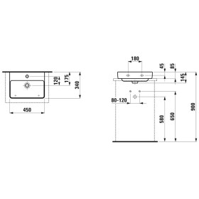 Lavabo d'appoggio LAUFEN PRO S 45 cm con foro rubinetto e troppopieno