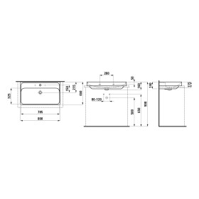 Vasque à poser LAUFEN MEDA 80 x 46 cm, avec 3 trous de robinet et trop-plein