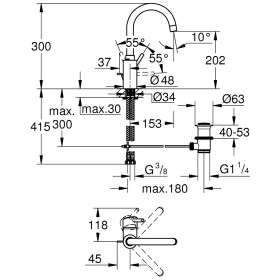 Rubinetto monocomando per lavabo GROHE Concetto con alto beccuccio