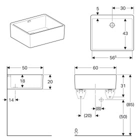 Geberit Publica Mehrzweckbecken 60 x 50 cm mit Überlauf