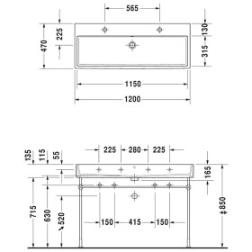 Lavabo meuble Duravit Vero Air avec 2 trous pour robinet 120 x 47 cm, avec trop-plein