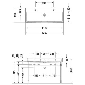 Lavabo Duravit Vero Air poli avec 2 x 1 trou de robinet 120 x 47 cm, avec trop-plein