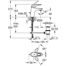Rubinetto monocomando per lavabo GROHE Eurostyle DN 15 S-Size, leva in metallo aperta, con tappo di scarico