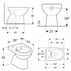Geberit Renova Stand-WC Tiefspüler, Abgang vertikal, teilgeschlossene Form, Rimfree