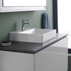 Geberit ONE Aufsatzwaschtisch, 1 Hahnloch, ohne Überlauf, Abgang horizontal