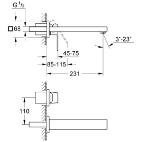 Rubinetto per lavabo a 2 fori GROHE Eurocube con sporgenza di 23 cm