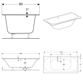 Geberit Soana Duo Badewanne 190 x 90 cm