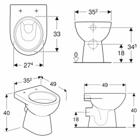 Geberit Renova Stand-WC Tiefspüler, Abgang horizontal, teilgeschlossene Form