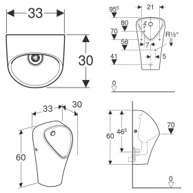 Geberit Urinal Narva, Zulauf von hinten, Abgang nach hinten