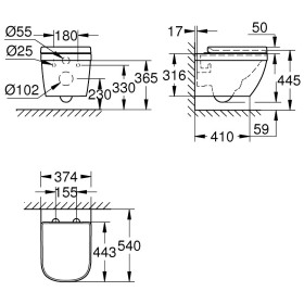 Set WC sospeso GROHE Euro Ceramic, scarico orizzontale senza bordo