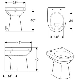 Geberit Renova Comfort Stand-WC Flachspüler, barrierefrei, Abgang vertikal