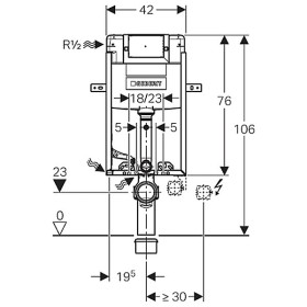 Élément Geberit Kombifix pour WC suspendu, 108 cm, avec réservoir de chasse Omega UP de 12 cm pour actionnement frontal