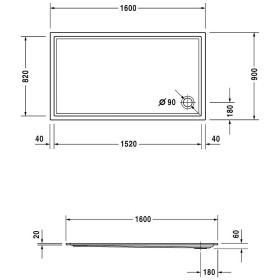 Duravit Starck Slimline Duschwanne Rechteck 160 x 90 cm mit Antislip