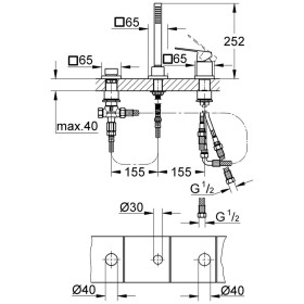 GROHE Eurocube 3-Loch-Einhand-Wannenkombination