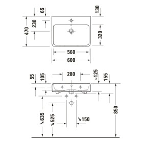 Lavabo Duravit Qatego 60 x 47 cm brossé, 1 trou de robinet, avec HygieneGlace