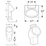 Geberit Centaurus Urinal, Hybridbetrieb, mit Zulauf von hinten, Abgang nach hinten oder unten