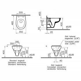 VitrA S20 WC mural compact VitrA Flush 2.0, cuvette sans rebord, avec fonction bidet