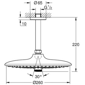 Set doccia a soffione GROHE Euphoria 260 SmartControl, 3 modalità di getto, collegamento a soffitto