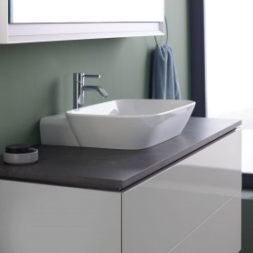 Geberit ONE Aufsatzwaschtisch Schalenform, 1 Hahnloch, ohne Überlauf, Abgang horizontal