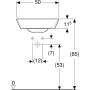 Geberit ONE Aufsatzwaschtisch Schalenform, 1 Hahnloch, ohne Überlauf, Abgang horizontal