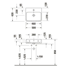 Lavabo Duravit Qatego 50 x 42 cm, 1 trou de robinet, avec HygieneGlace