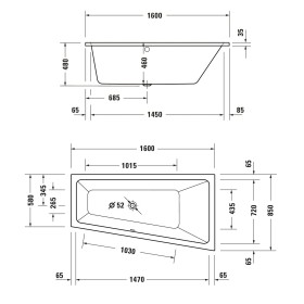 Duravit No. 1 Baignoire à remous trapèze Jet Project 160 x 85 cm avec 1 dossier incliné à droite