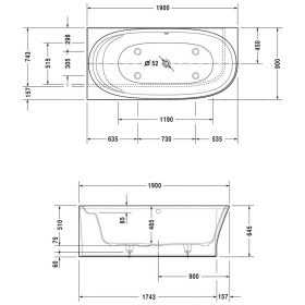 Duravit Cape Cod Badewanne Ecke links 190 x 90 cm