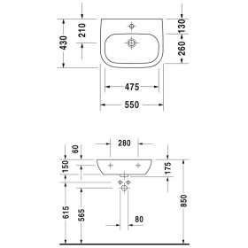 Duravit D-Code Lavabo Med 55 cm avec Trou pour Robinet