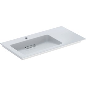 Geberit ONE Möbelwaschtisch 90 cm, Abgang horizontal, 1 Hahnloch, ohne Überlauf, Ablage rechts