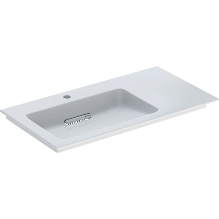 Geberit ONE Möbelwaschtisch 90 cm, Abgang horizontal, 1 Hahnloch, ohne Überlauf, Ablage rechts