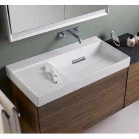 Geberit ONE Waschtisch 90 cm, Abgang horizontal, ohne Hahnloch, ohne Überlauf, Ablage links