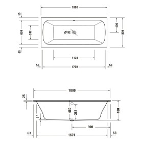 Duravit Qatego Rechteck-Badewanne 180 x 80 cm, Einbauversion