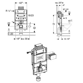 Geberit GIS Element Wand-WC 87 cm mit Omega UP-Spülkasten 12 cm, für Betätigung von oben oder von vorne