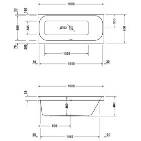 Duravit Happy D.2 Badewanne Rechteck 160 x 70 cm, Rückenschräge rechts