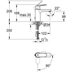 Rubinetto monocomando per lavabo GROHE Eurosmart C con catena retrattile