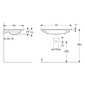 Geberit iCon Möbelwaschtisch 75 cm mit Hahnloch mittig, ohne Überlauf