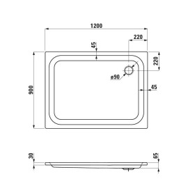 Steel Plan Duschwanne 90 x 120 x 6,5 cm