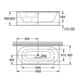 GROHE Essence Einbau-Badewanne 180 x 80 cm