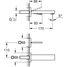 Rubinetto per lavabo a parete 2 fori GROHE Eurocube Joy