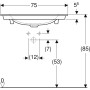 Geberit ONE Möbelwaschtisch 75 cm, Abgang vertikal, ohne Hahnloch, ohne Überlauf