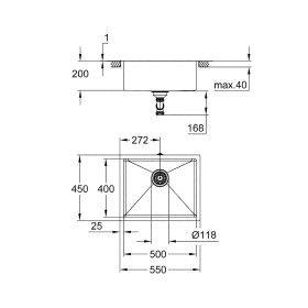 Évier encastrable en acier inoxydable GROHE K700 55 x 45 cm